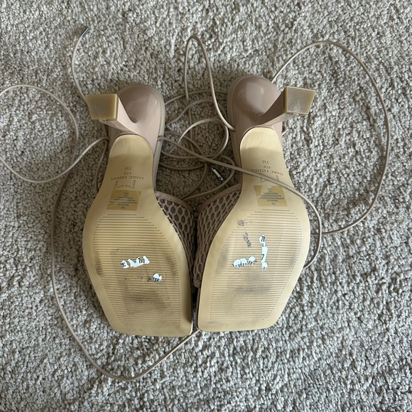 Marc Fisher Beige Lace-Up Mesh Slide Heels - Picture 2 of 3